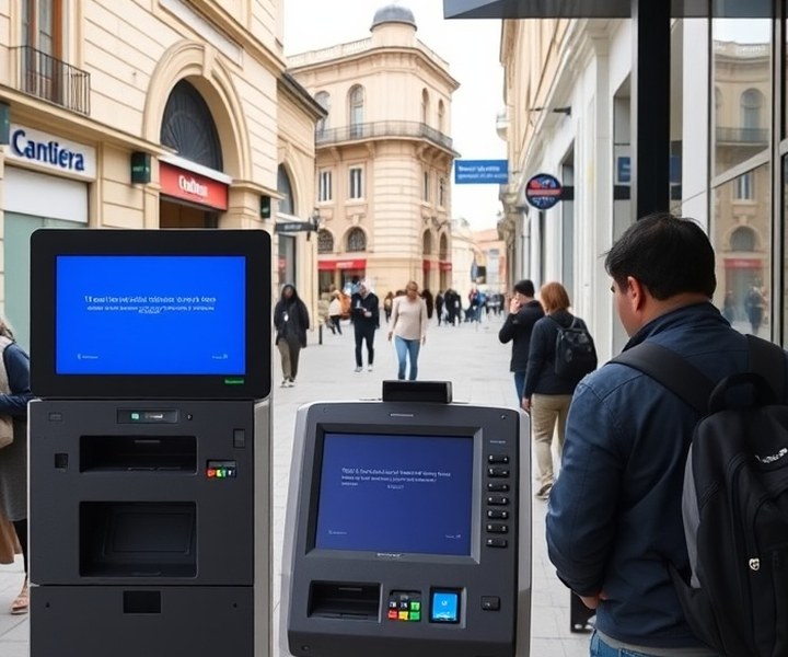 Antes — Terminal bloqueado por un error de aplicación y fuera de servicio.